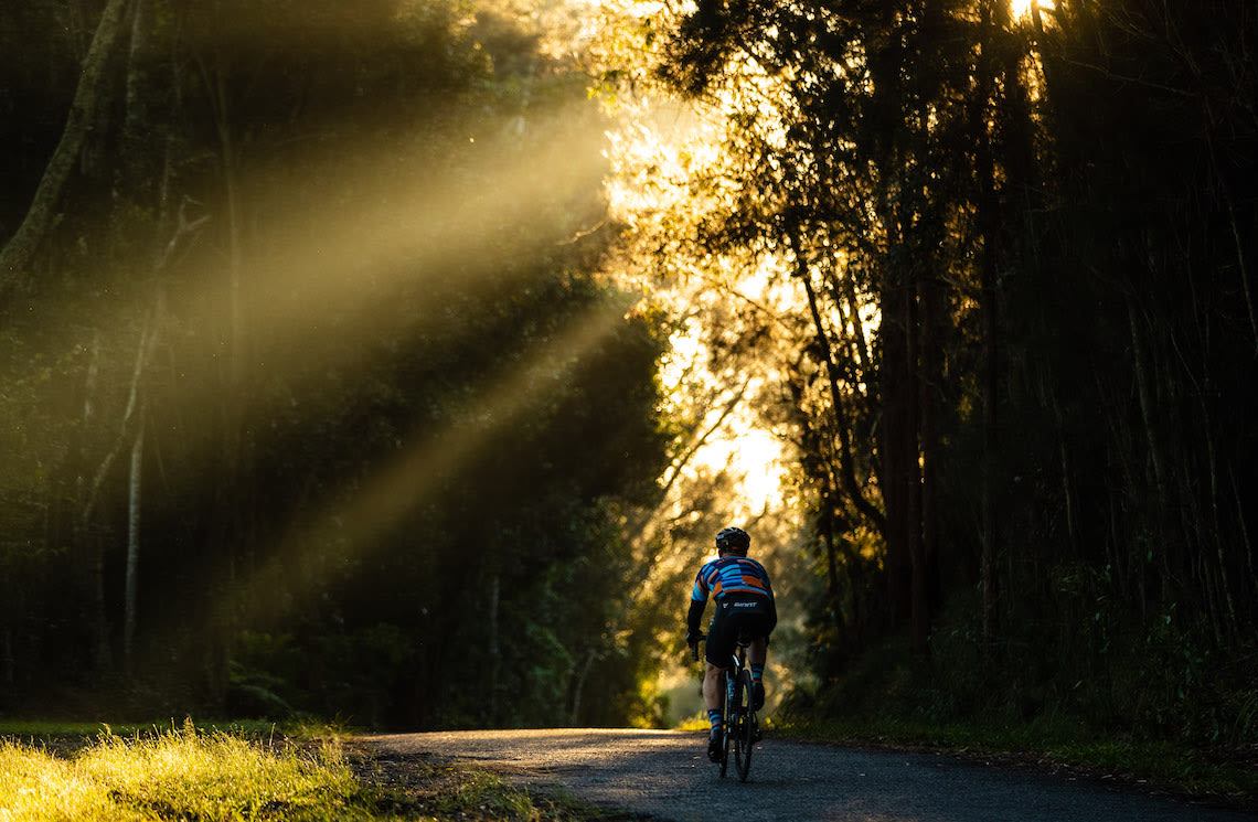 Giant ambassador Tim Searle, leader of the Aussie Hump Day Ride series on Zwift, riding in Australia