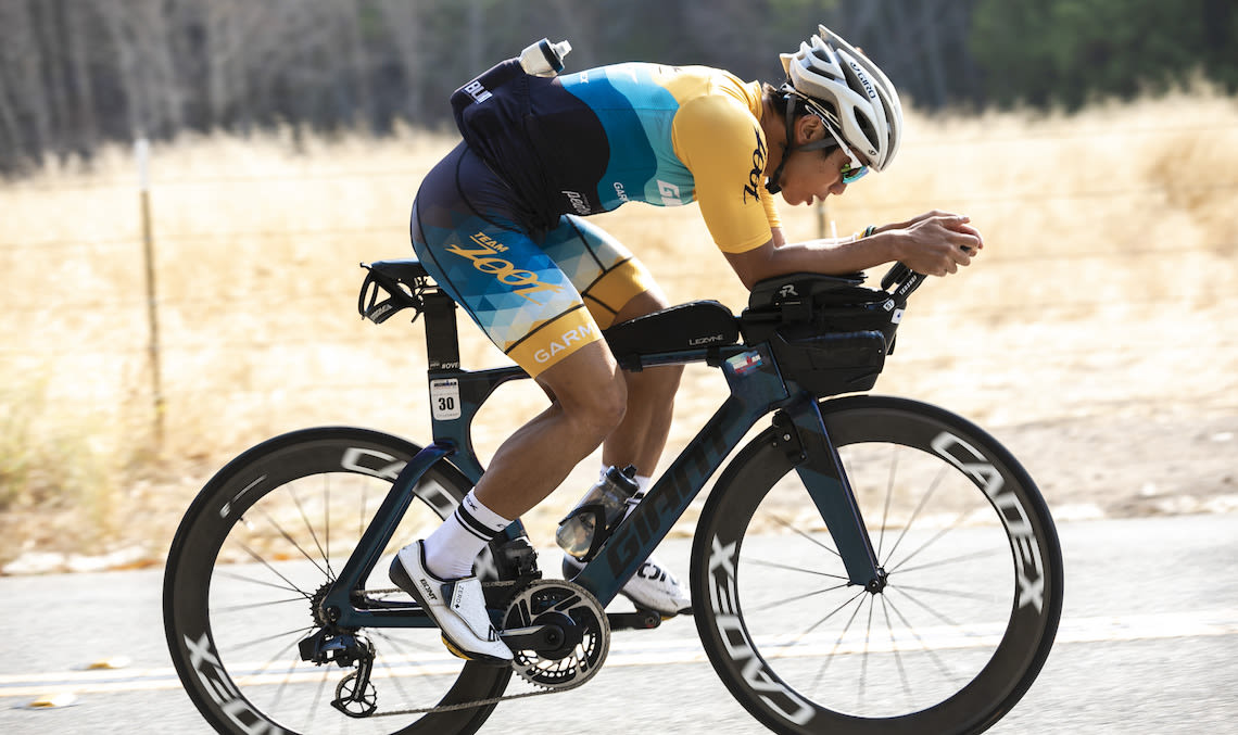 Yu Hsiao training at home in California on his Giant Trinity Advanced Pro bike