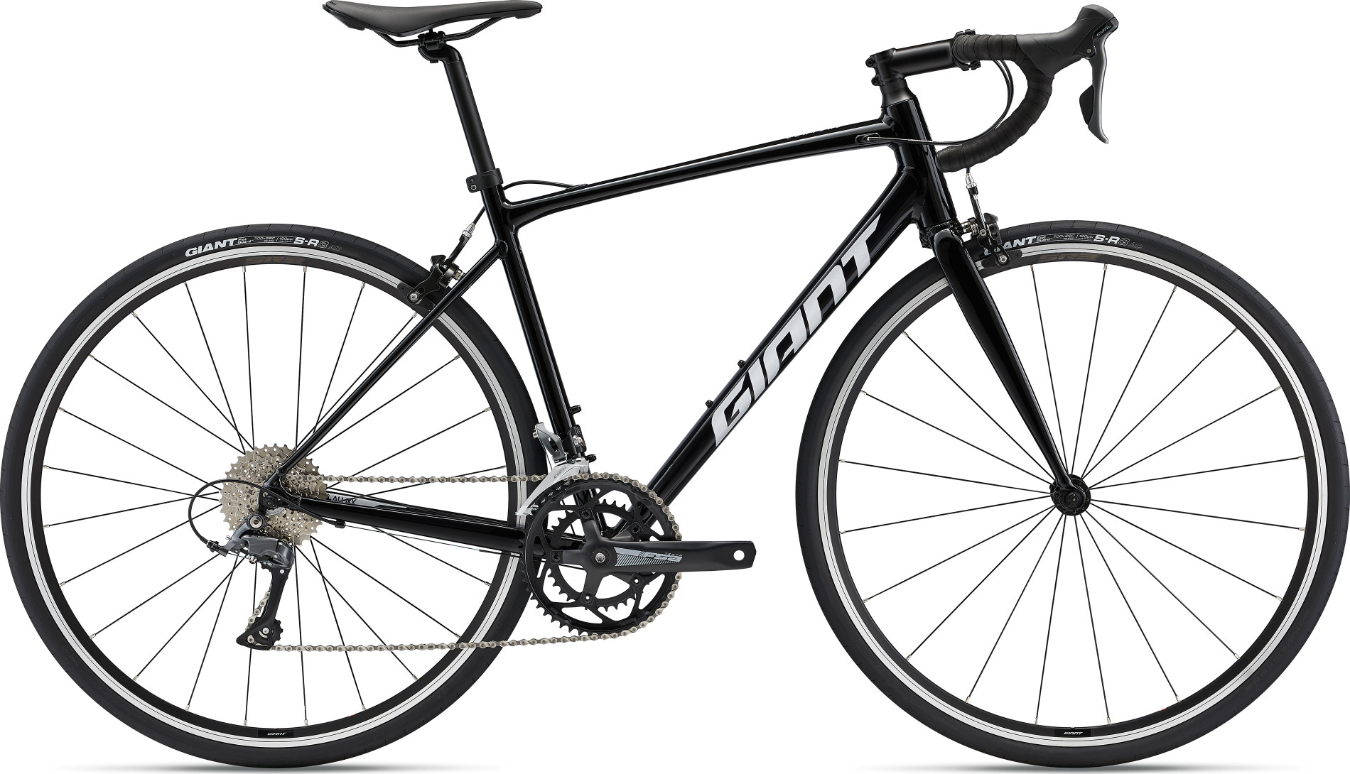 Black Giant Contend 3 road bike with rim brakes and Shimano Claris groupset
